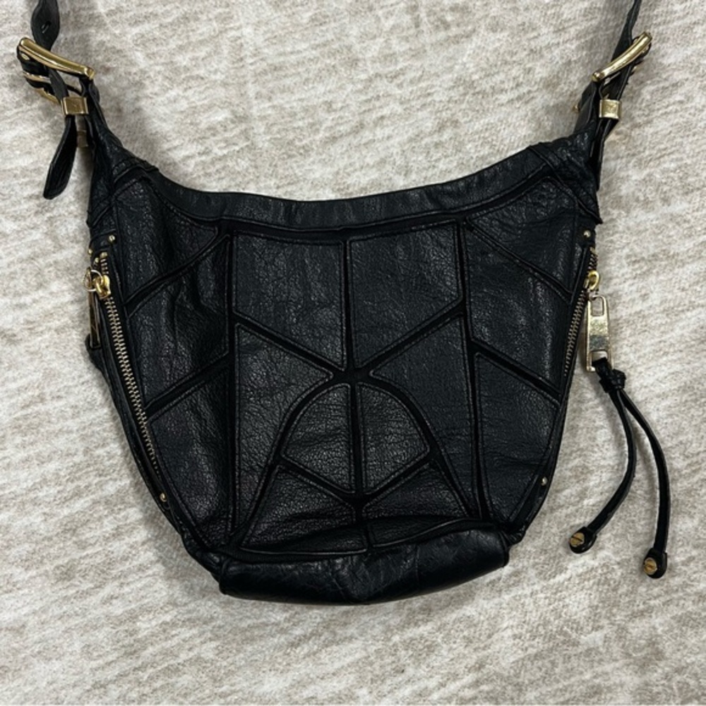 Steven Vintage Patchwork Black Leather Shoulder Crossbody Bag
